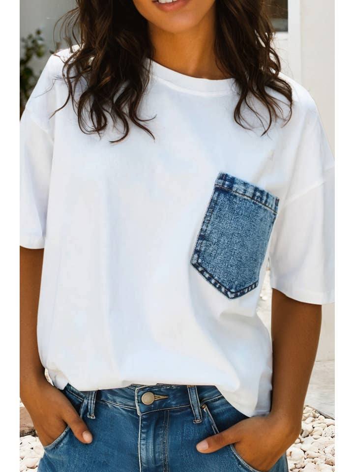 Ldc Colorblock Chest Pocket Patched Casual Top