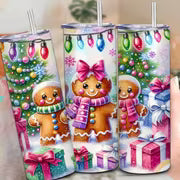 1pc of a 20 Oz Stainless Steel Insulated Tumbler Featuring an Adorable Gingerbread And Christmas Tree Gift Box — view 6