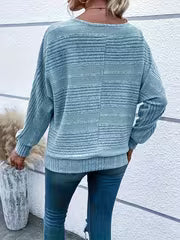 Women'S Batwing Sleeve Sweater, Soft Loose Fit Round Neck Solid Color Long Sleeve Top, Fall Winter Casual — view 4