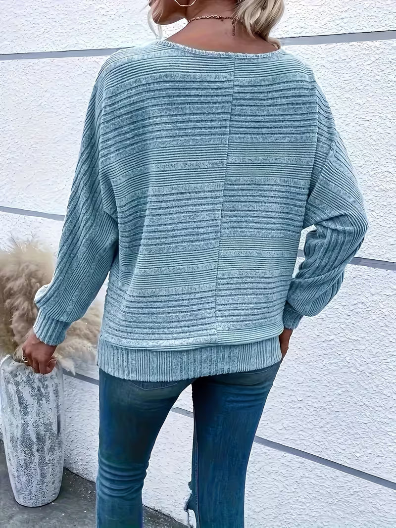 Women'S Batwing Sleeve Sweater, Soft Loose Fit Round Neck Solid Color Long Sleeve Top, Fall Winter Casual — view 5