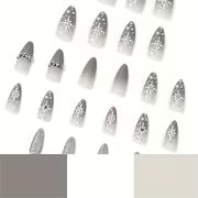 24pcs Christmas Snowflake And Rhinestone Nail Set - Medium Almond Shape, Bright White End, Festive Nail Art for — view 2