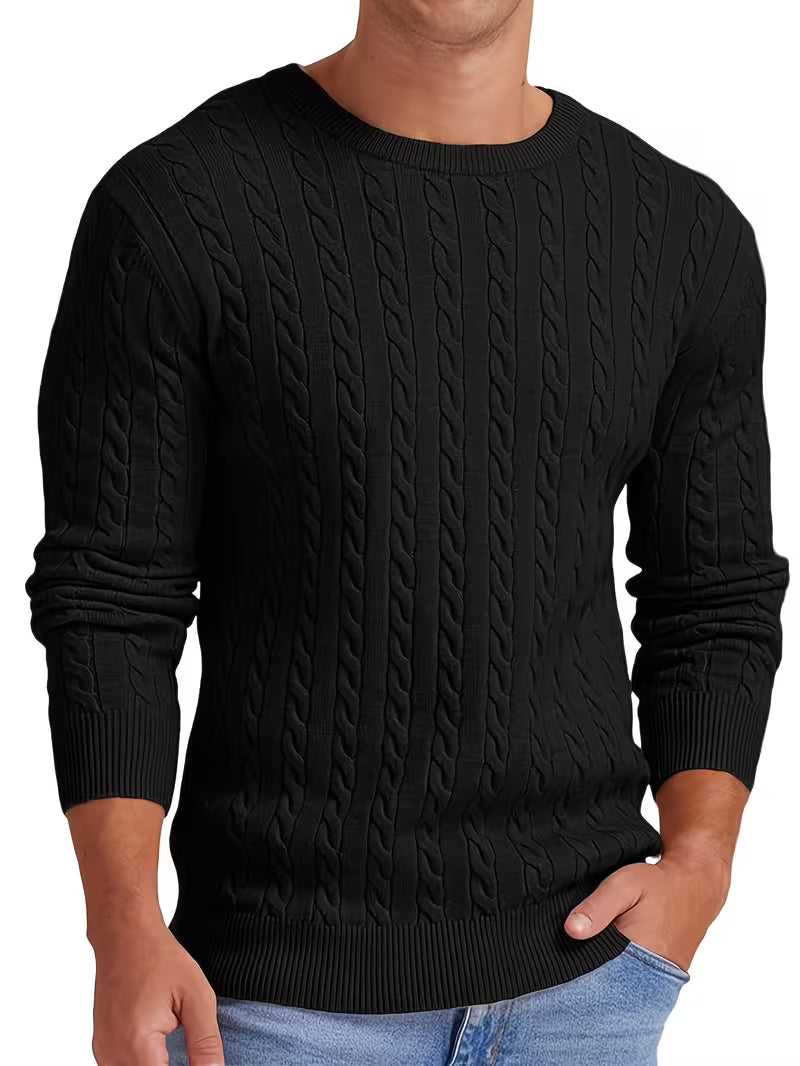 Men's 2024 New Bamboo Rayon Blend Cable-Knit Sweater - Soft Warm Winter Pullover with Burgundy/Navy Color — view 8