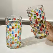 6pcs Hand-Painted Glass Woven Cups with Lip-Friendly Rim & Colorful Square Lattice - Suitable for Water — view 6