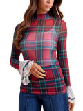 Christmas Check Ruffle Sleeve Stretch Mesh Top — view 1