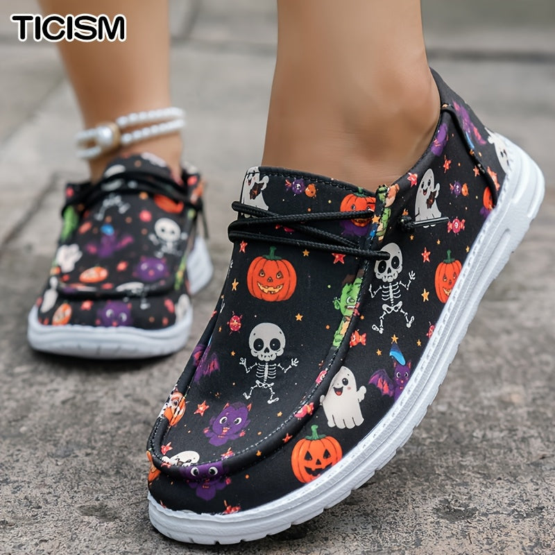 Women'S Halloween Print Loafers, Casual Shoes with Pumpkins, Ghosts & Skeletons, Lightweight Comfortable Flats for Daily Wear, Women Shoes