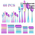 60pcs Outdoor Stainless Steel Rainbow Cutlery Set, Portable And Durable, 12 Serving Knives, Forks And Spoons — view 1