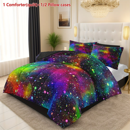 2/3pcs Rainbow Galaxy Printed Comfortable Comforter Set