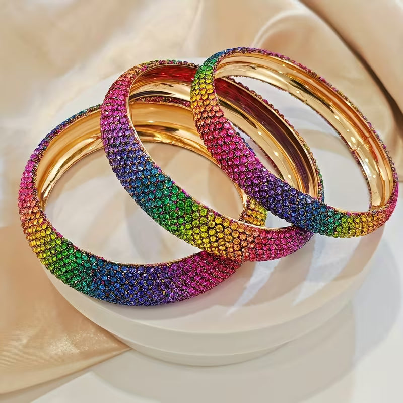 3pcs Women's Bracelet Set, Fashion High-end Metal Inlaid Rhinestone Large and Small Bracelets Suitable for Daily — view 8