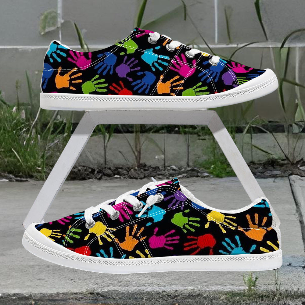 Women's Sports Casual Shoes, Colorful Handprint Print, Lace-Up Thick Sole, Non-Slip Soft Bottom, Fashionable Versatile, Breathable Lightweight Slip-On Plus Size Women's Shoes, Women Shoes, Sneakers