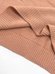 Women's Autumn/Winter Pink Apricot and Blue Color-Block V-Neck Dress, Midi-Length with Long Sleeves and Loose — view 7
