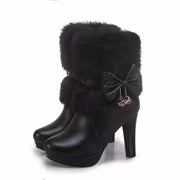 Ladies' Footwear, Cozy, Elevated Heels, Short Boots, Plush, Ribbon Detail, Adornment, Weather-Resistant, Trendy — view 4