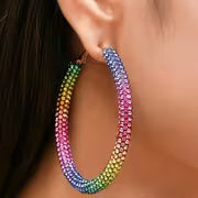 2pcs Fashion Colorful Gradient Effect Sparkling Hoop Earrings, Exquisite Elegance, Perfect Additions for — view 7