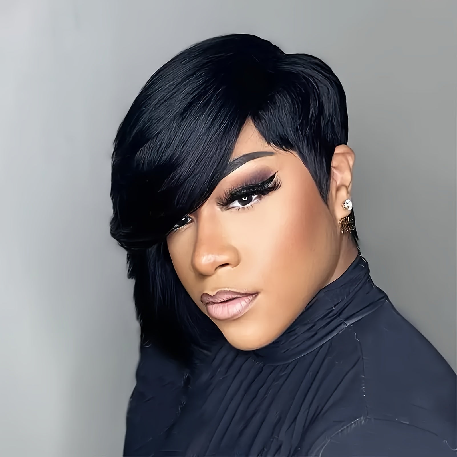 Women' Short Pixie Wig Human Hair Glueless Wig Suitable for Burgundy/Black/Chocolate Brown