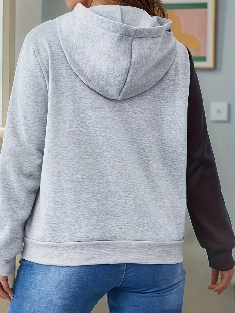 Plus Size, Fashion Color Block Loose Pullover Long Sleeve Hooded Sweatshirt — view 6