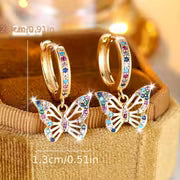 A Pair of Butterfly Hoop Earrings - Golden Synthetic Synthetic Zirconia Earrings - Colorful and Cute Jewelry — view 3