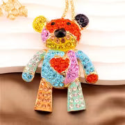 Cute Cartoon Colorful Heart Bear Alloy Necklace Inlaid with Glass, Suitable for Daily Gifting, Weddings — view 7