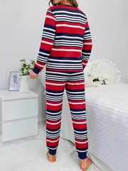 Fashion 2pcs Loungewear Set, Striped Print Pullover Crew Neck Long Sleeve Top with Long Pants, Women's Pajama Set — view 5