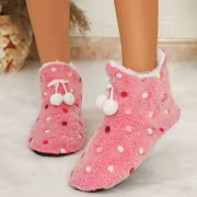 Women'S Indoor Slippers - V-Neck Colorful Polka Dot Plush Short Boots - Autumn/Winter Fleece Warm Boots — view 7