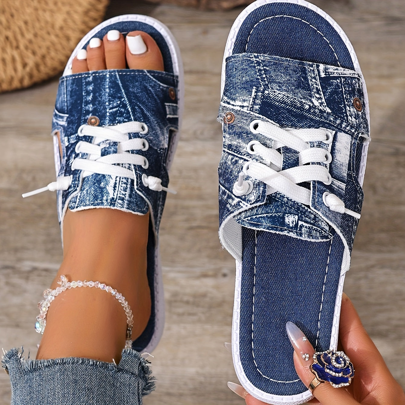 Elegant Women Shoes Classy Lady Shoes Women's Geometric Beach Sandals - Slip-Open-Toe Mules with Flat Sole