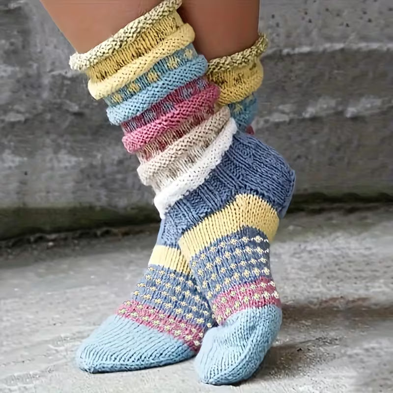 [Retro Striped Socks] Women's Retro Striped Thick Warm Socks - Mid-Calf Winter Thermal Floor Socks with — view 7
