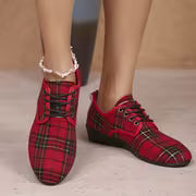 Women's All-Season Fashion Wedge Lace-Up Plaid Loafers, Women Shoes — view 4