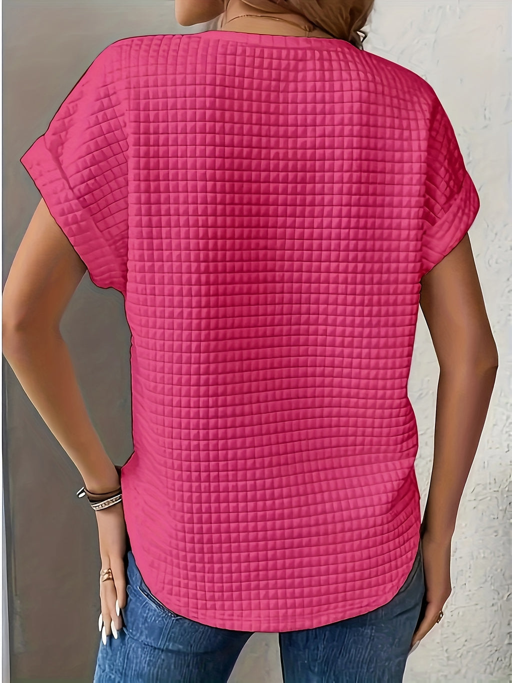 Solid Round Neck Batwing Sleeve T-Shirt Top Loose Short Sleeve