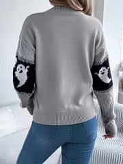 [Halloween] Halloween Women's Casual Autumn And Winter Striped Color-Block Ghost Pattern Long-Sleeve Pullover — view 5