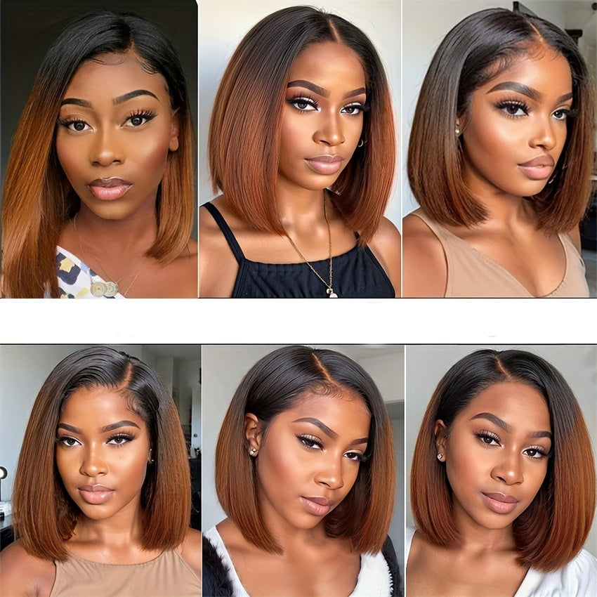 Look Human Hair Wig - 13x4 Lace Frontal with Brown to Burgundy Ombre, High Density 180%