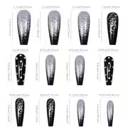 24pcs Christmas Matte Long Ballerina Fake Nails Black Silvery Glitter Rhinestone Xmas Press-On Nails — view 6