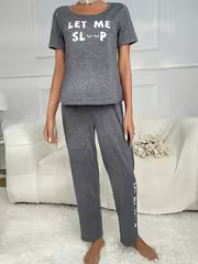 Letter Graphic Tie Waist Lounge Set Outfit — view 5