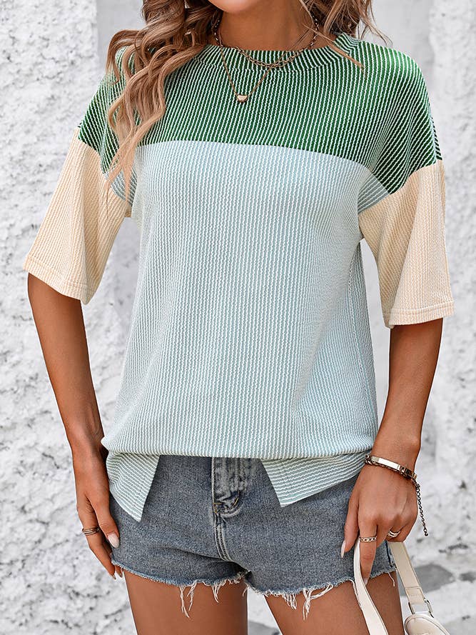 Summer Colorblock Splicing Ribbed Knitting Top MD119