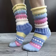 [Retro Striped Socks] Women's Retro Striped Thick Warm Socks - Mid-Calf Winter Thermal Floor Socks with — view 4