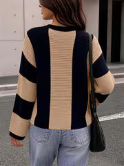 Women'S Lazy Style Crew Neck Striped Color Block Casual Long Sleeve Pullover, Stylish, Loose, Versatile, And — view 5