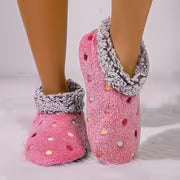 Women'S Comfortable Indoor Short Boots - Black Soft Sole with Colorful Polka Dot Pattern, Warm Fleece Lining — view 2