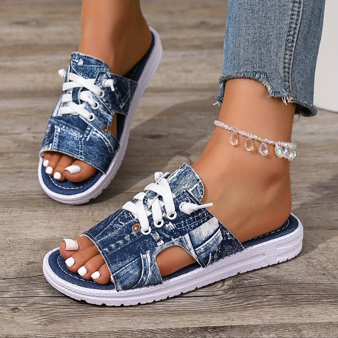 Elegant Women Shoes Classy Lady Shoes Women's Geometric Beach Sandals - Slip-Open-Toe Mules with Flat Sole