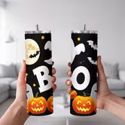 1pc 20Oz Halloween Ghost Boo Pumpkin Moon Bat Graveyard Stainless Steel Insulated Tumbler Coffee Office Travel — view 2