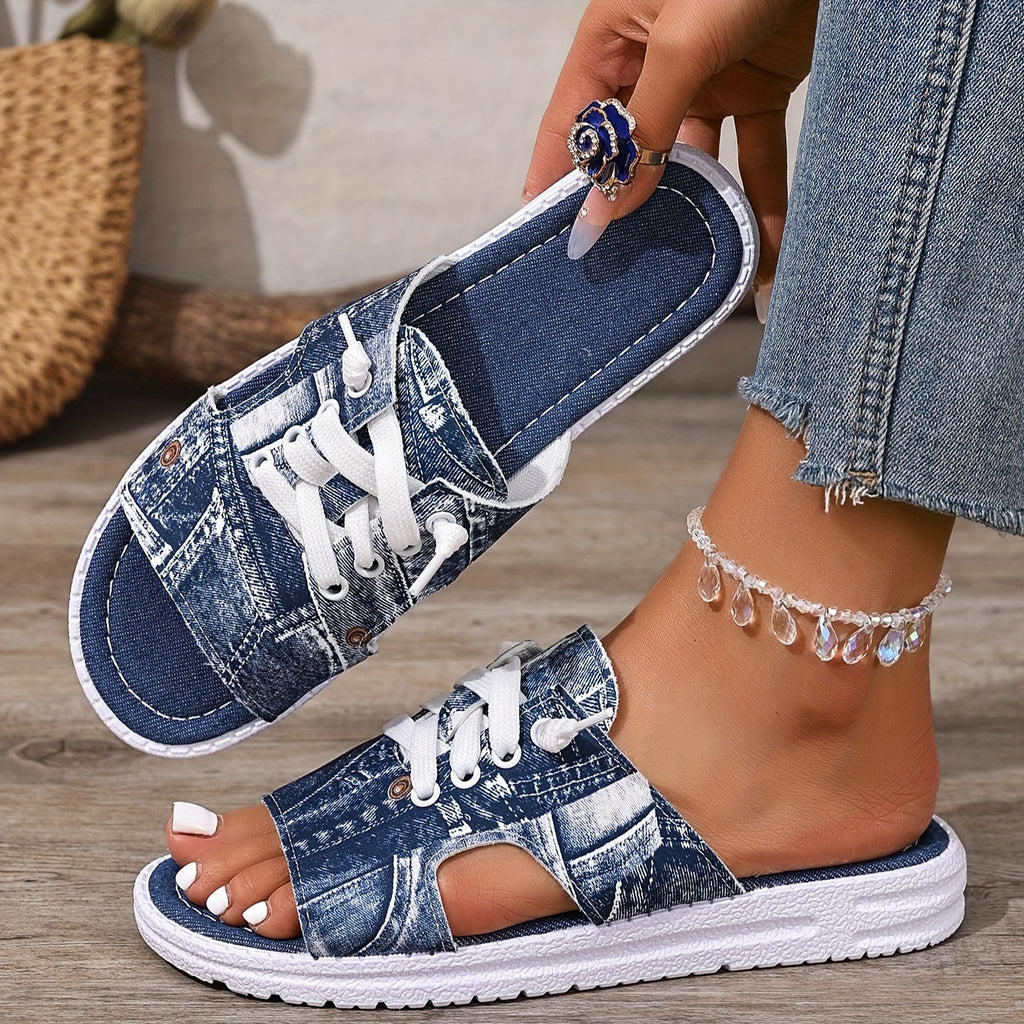 Elegant Women Shoes Classy Lady Shoes Women's Geometric Beach Sandals - Slip-Open-Toe Mules with Flat Sole
