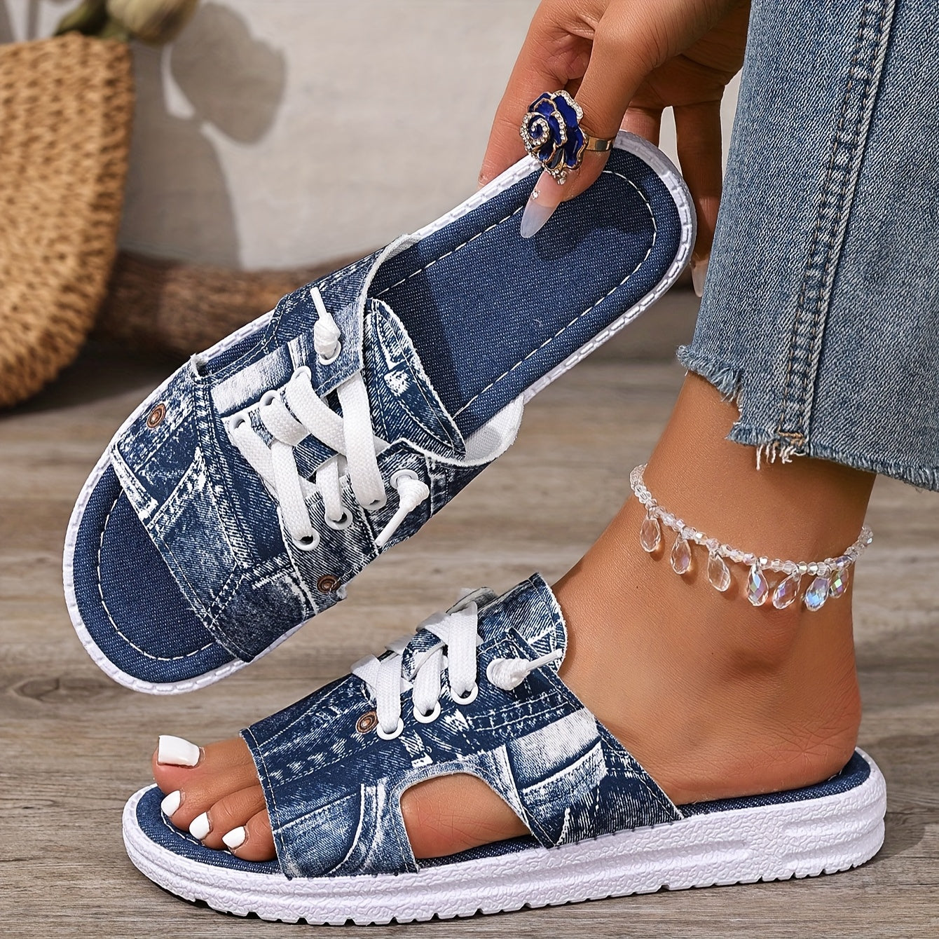 Elegant Women Shoes Classy Lady Shoes Women's Geometric Beach Sandals - Slip-Open-Toe Mules with Flat Sole