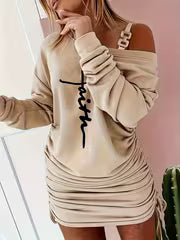 Chain Oblique Shoulder Printed Dress — view 1
