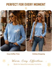 Women's Pullover Sweater with 3D Bow Appliqué Embroidery, Round Neck, Long Sleeves, Regular Fit, Casual Daily — view 4
