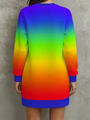 Rainbow Gradient Print Long Sleeve Sweatshirt for Women, 2026 Autumn Crew Neck Mid-Length Sweatshirt — view 2