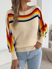 Autumn And Winter Casual Vacation Women'S Sweater Rainbow Stripe Slanted Shoulder Long Sleeved Pullover — view 2