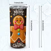 1pc 20Oz Gingerbread Man Christmas Cookie Pattern Stainless Steel Insulated Tumbler Coffee Office Travel Mug — view 3