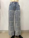 Trendy Tassel Wide-Leg Extra Long Jeans