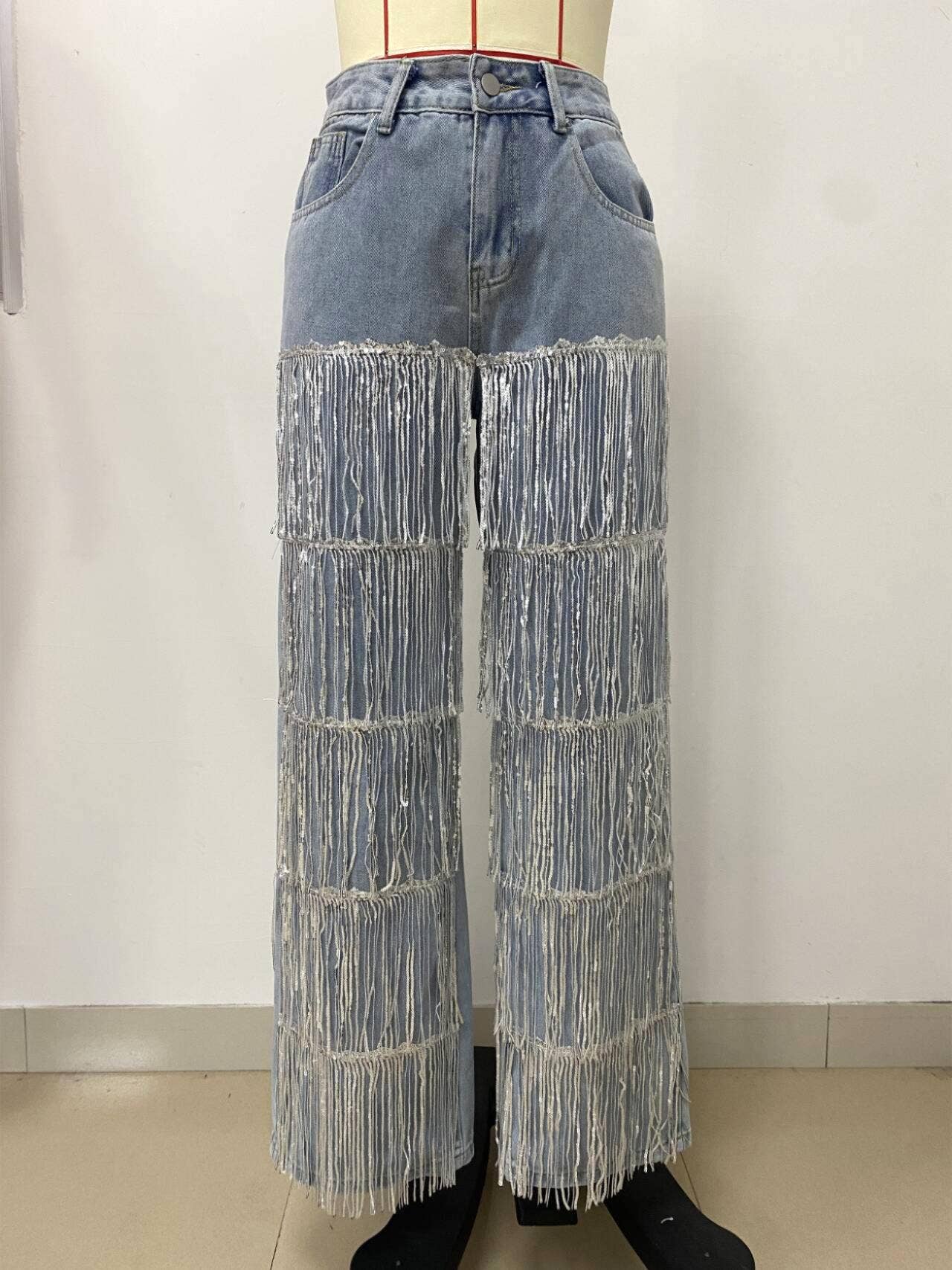 Trendy Tassel Wide-Leg Extra Long Jeans