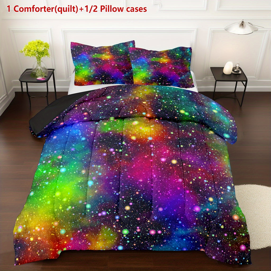 2/3pcs Rainbow Galaxy Printed Comfortable Comforter Set