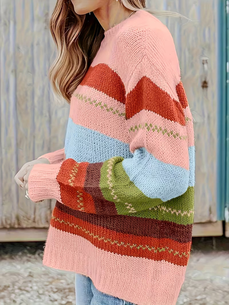 Plus Size - Plus Size - Comfortable Loose Lazy Feel Casual Round Neck Striped Design Plus Size Single Piece Top — view 7