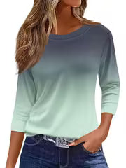 Women's Gradient Color Casual 3/4 Sleeve T-Shirt - Loose Fit, Round Neck, Machine Washable, Soft & Stylish for — view 8