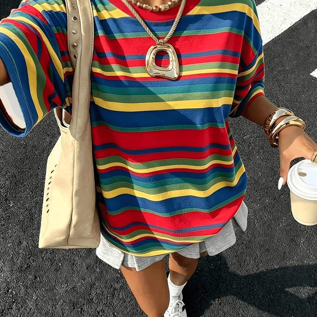 Dopamine Colorful Striped Women'S T-Shirt Spring Summer