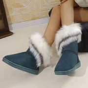Women'S Winter Thick faux fur-Trimmed Snow Boots, Sandblasted, Warm Mid-Calf Boot, Multi-Color Fringe Trim — view 9